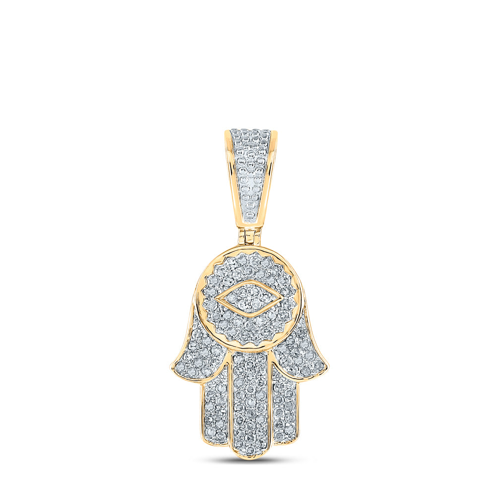 10kt Yellow Gold Men's Round Diamond Hamsa Charm Pendant 7/8 ctw - view 2