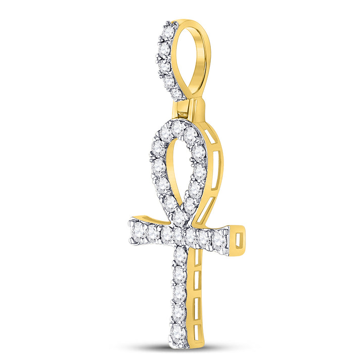 10kt Yellow Gold Men's Diamond Ankh Cross Charm Pendant 1/2 ctw - view 3
