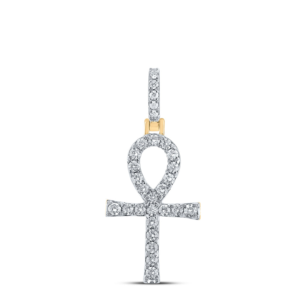 10kt Yellow Gold Men's Diamond Ankh Cross Charm Pendant 1/2 ctw - view 4