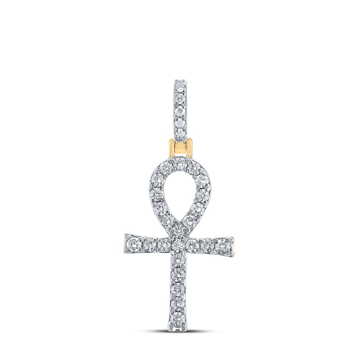 10kt Yellow Gold Men's Diamond Ankh Cross Charm Pendant 1/2 ctw - view 4