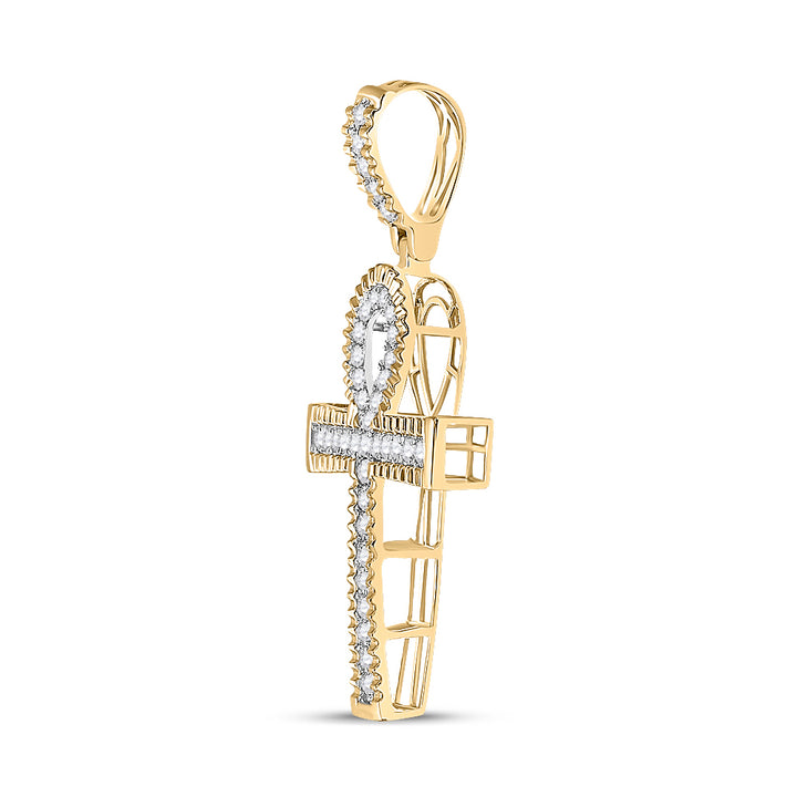 10kt Yellow Gold Men's Diamond Ankh Cross Charm Pendant 1 ctw