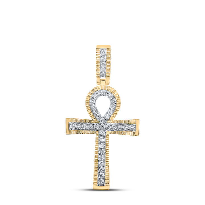 10kt Yellow Gold Men's Diamond Ankh Cross Charm Pendant 1 ctw - view 2