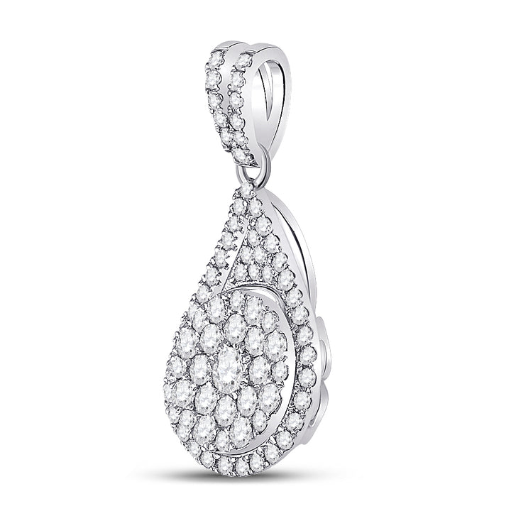14kt White Gold Women's Diamond Cluster Teardrop Pendant 1 ctw