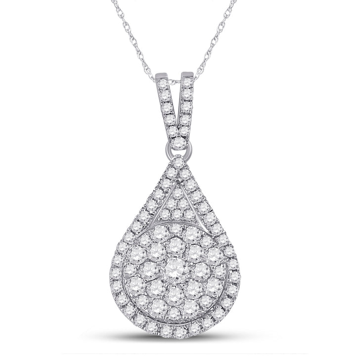 14kt White Gold Women's Diamond Cluster Teardrop Pendant 1 ctw - view 2