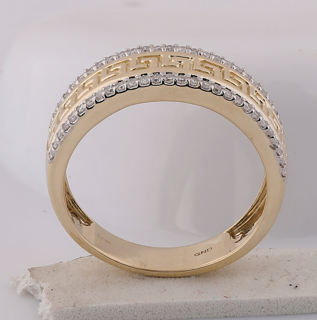 10kt Yellow Gold Mens Round Diamond Wedding Patterned Band Ring 1/3 Cttw