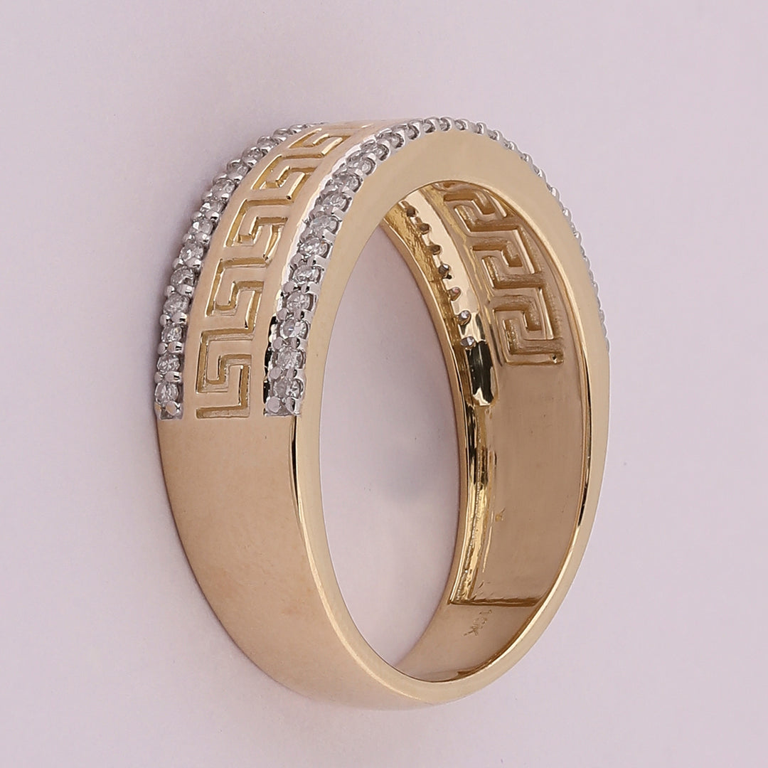 10kt Yellow Gold Mens Round Diamond Wedding Patterned Band Ring 1/3 Cttw