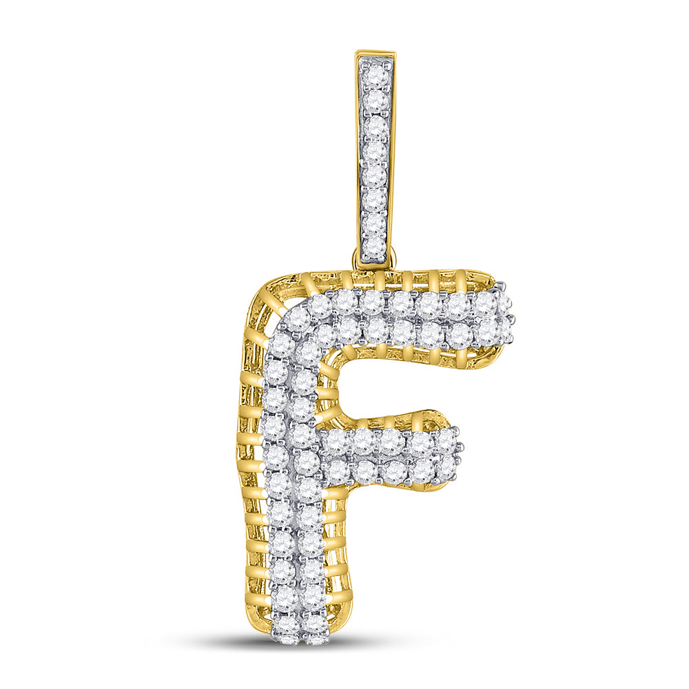 10kt Yellow Gold Men's Diamond "F" Charm Pendant 1 ctw