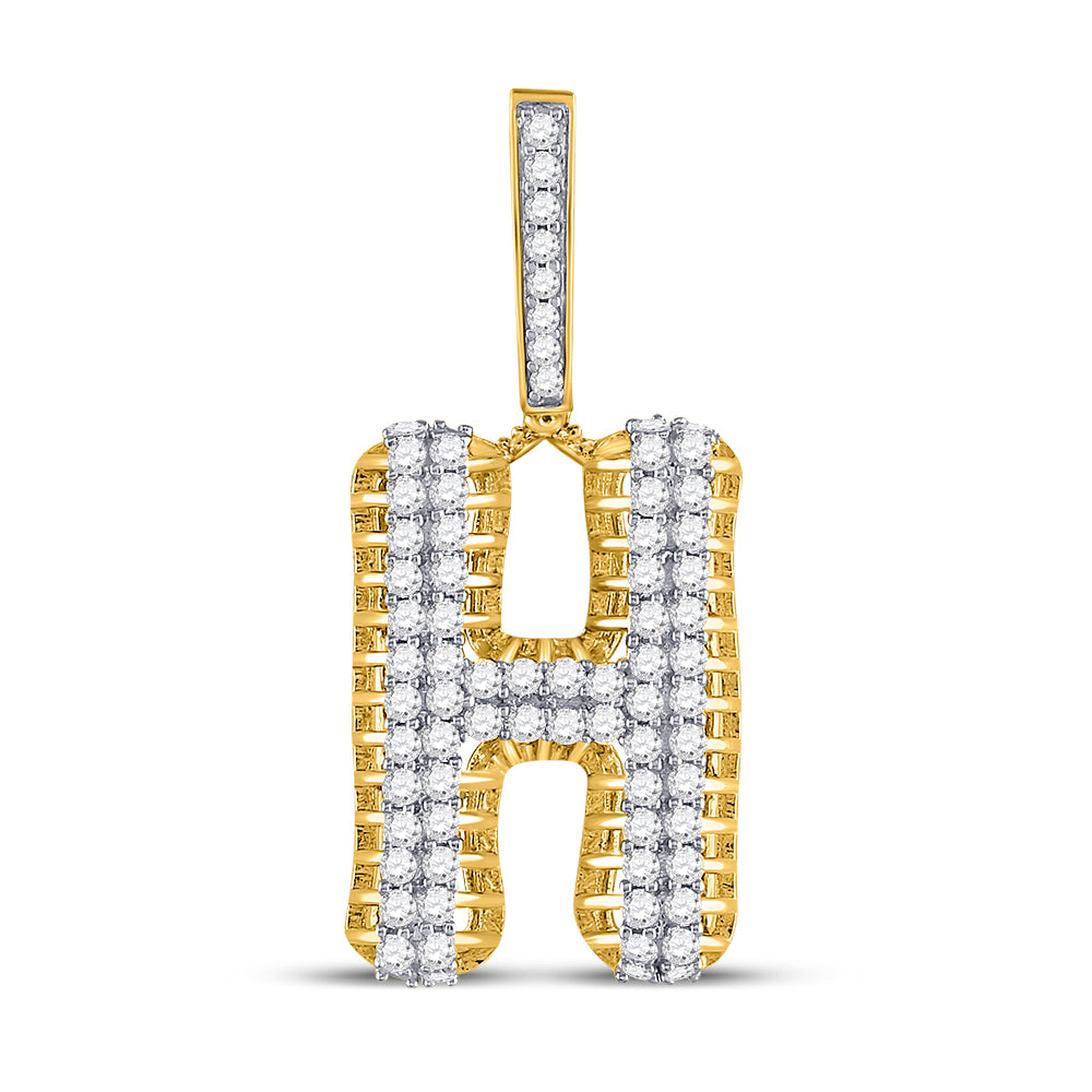 10kt Yellow Gold Men's Diamond "H" Charm Pendant 1-1/2 ctw