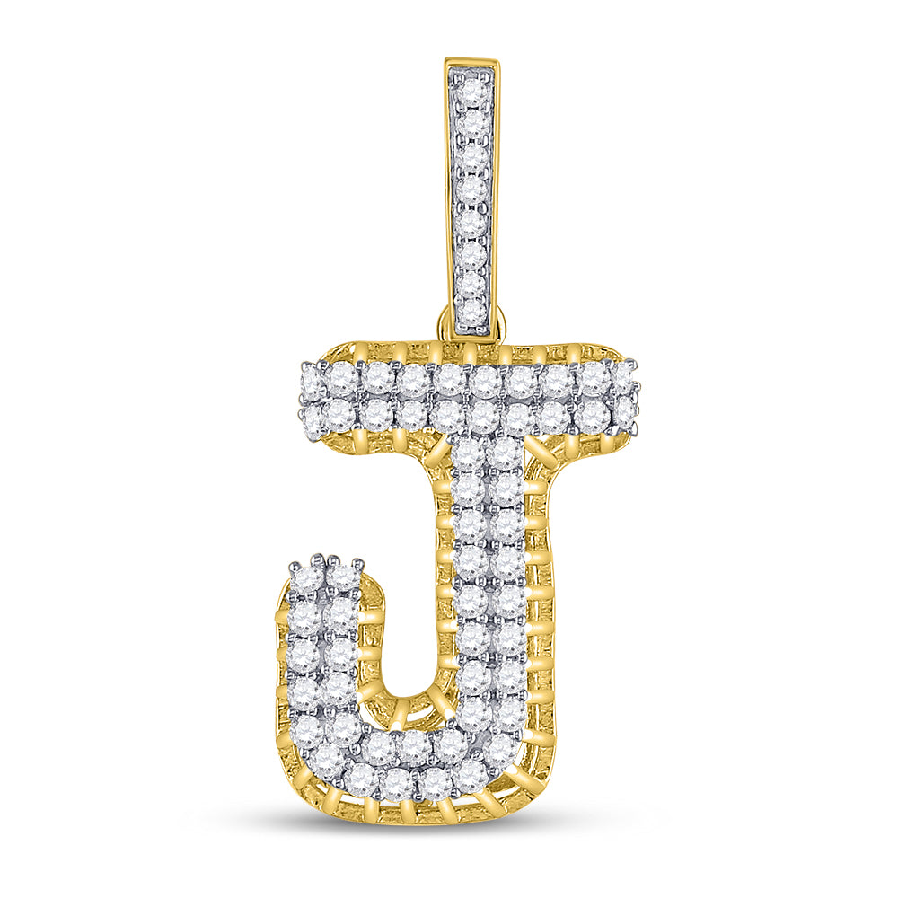 10kt Yellow Gold Men's Diamond "J" Letter Charm Pendant 1-1/4 ctw