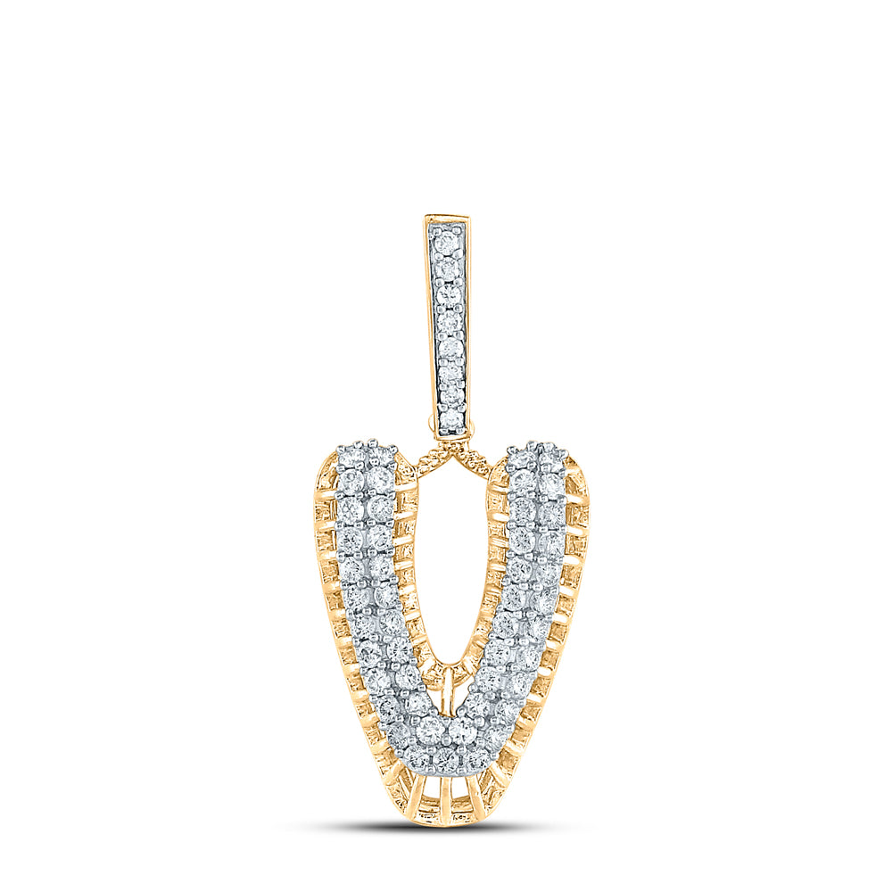 10kt Yellow Gold Men's Diamond "V" Letter Charm Pendant 1 ctw