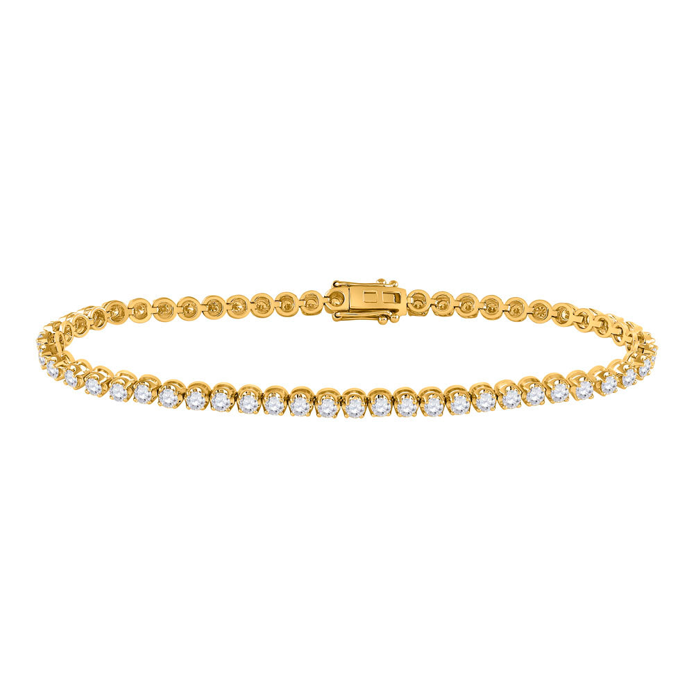 14kt Yellow Gold Womens Round Diamond Classic Tennis Bracelet 3.00 Cttw