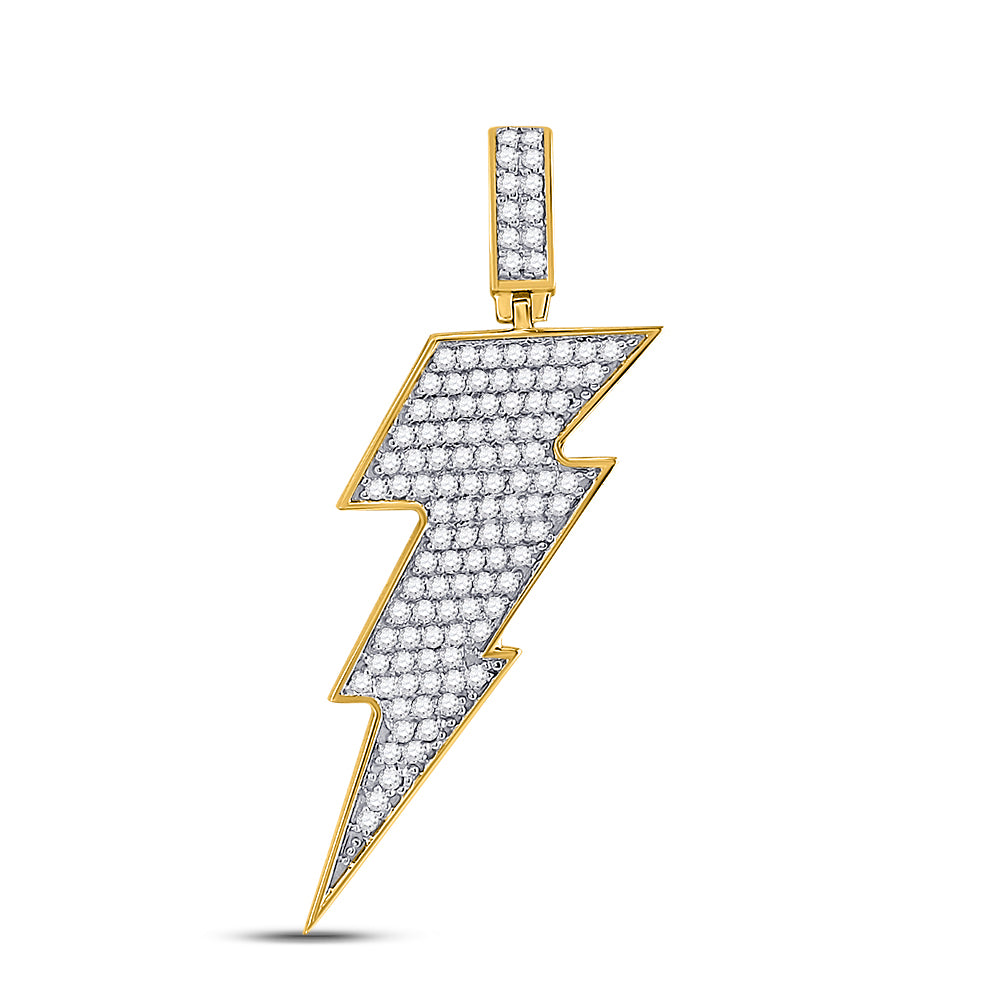 10kt Yellow Gold Men's Diamond Lightning Bolt Charm Pendant 1 ctw - view 2