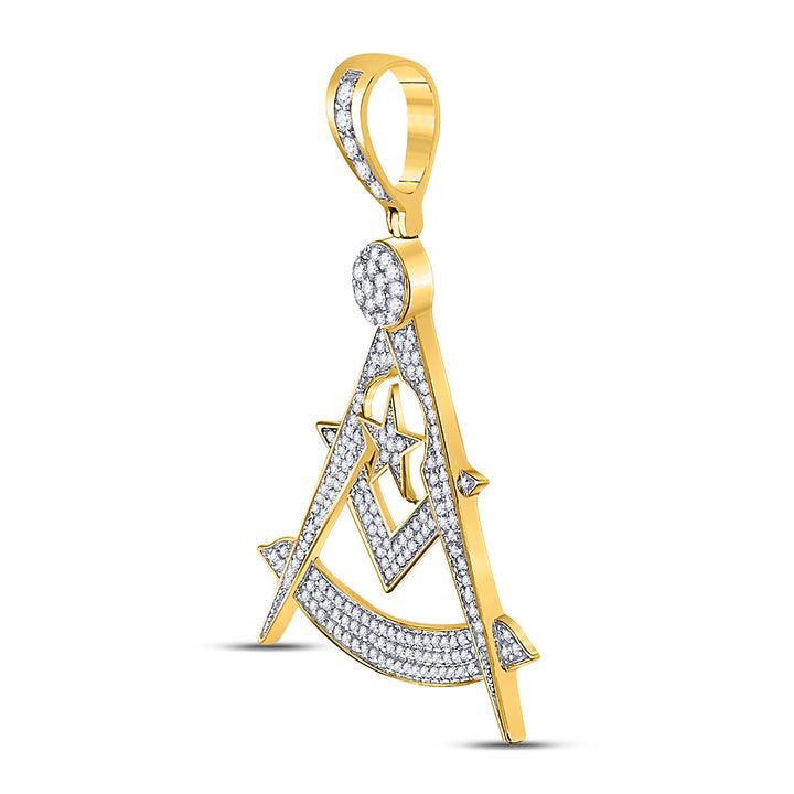 10kt Yellow Gold Men's Diamond Freemason Compass Charm Pendant 7/8 ctw