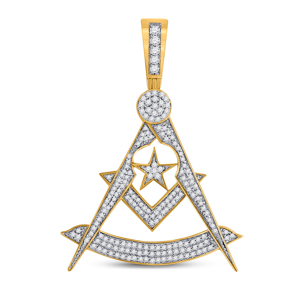 10kt Yellow Gold Men's Diamond Freemason Compass Charm Pendant 7/8 ctw - view 2
