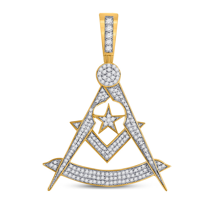 10kt Yellow Gold Men's Diamond Freemason Compass Charm Pendant 7/8 ctw - view 2
