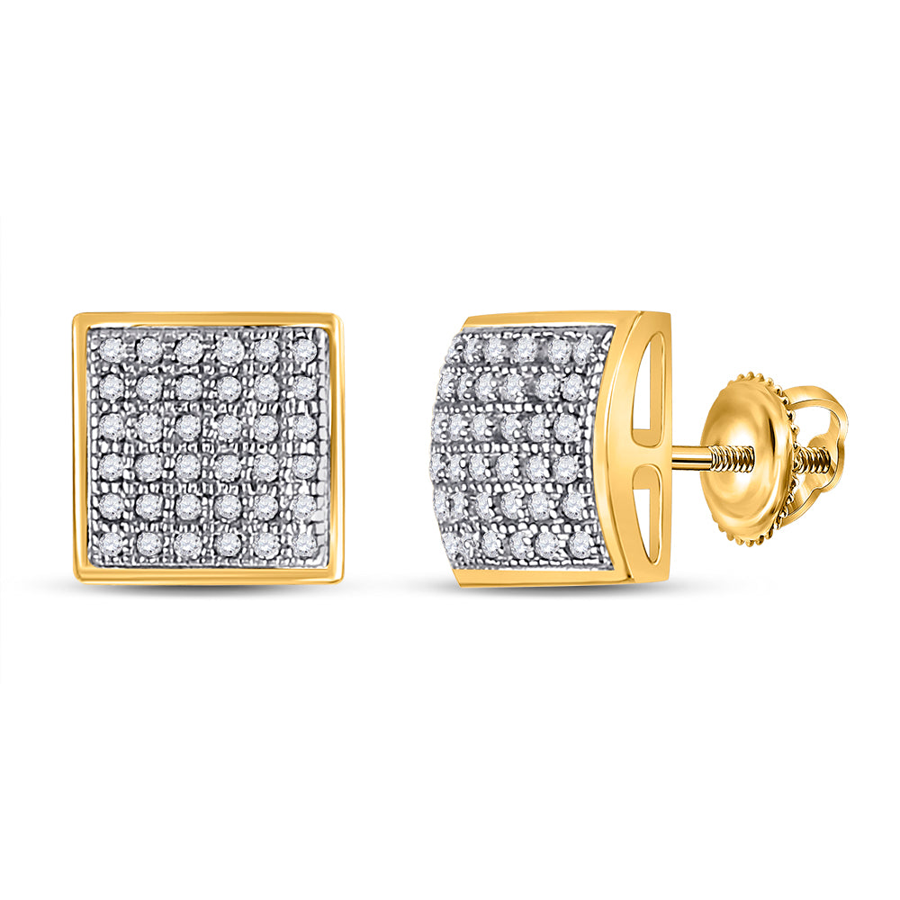 10kt Yellow Gold Womens Round Diamond Square Cluster Earrings 1/5 Cttw