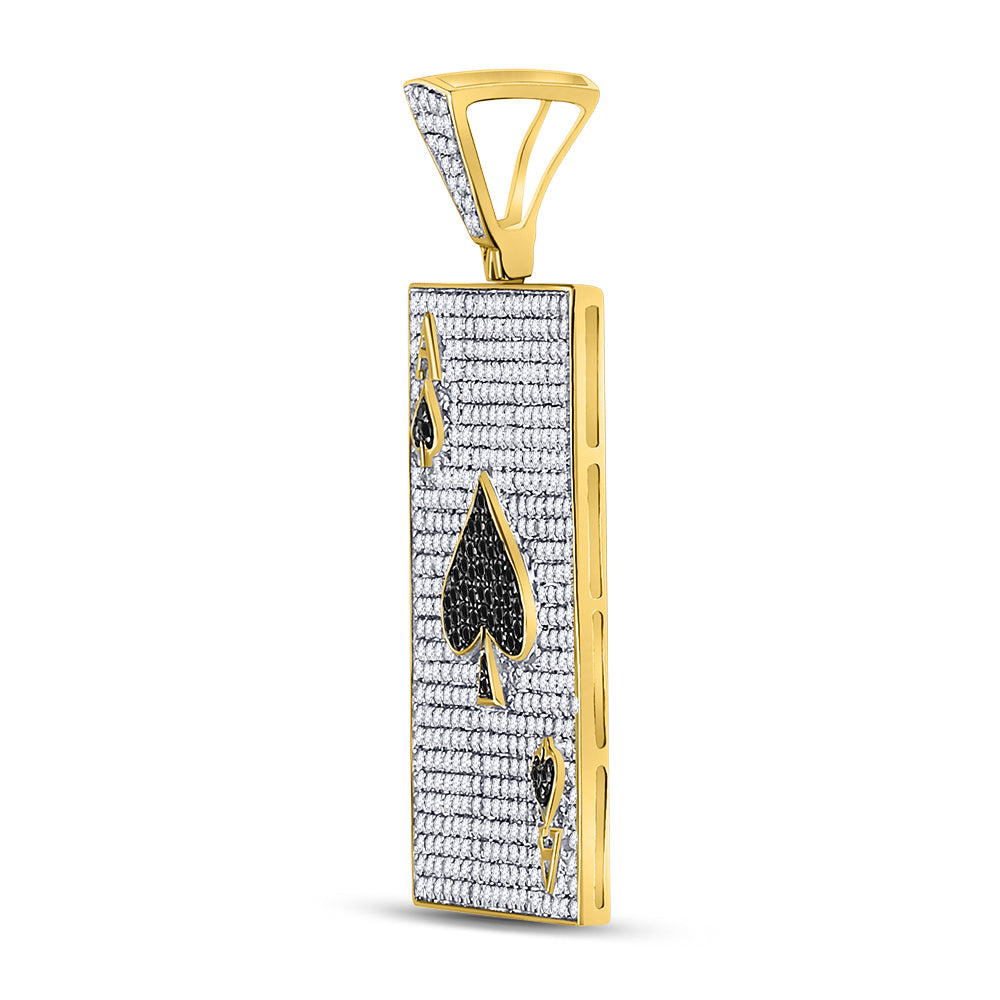 10kt Yellow Gold Men's Black Color Enhanced Diamond Ace of Spades Card Charm Pendant 1-3/8 ctw