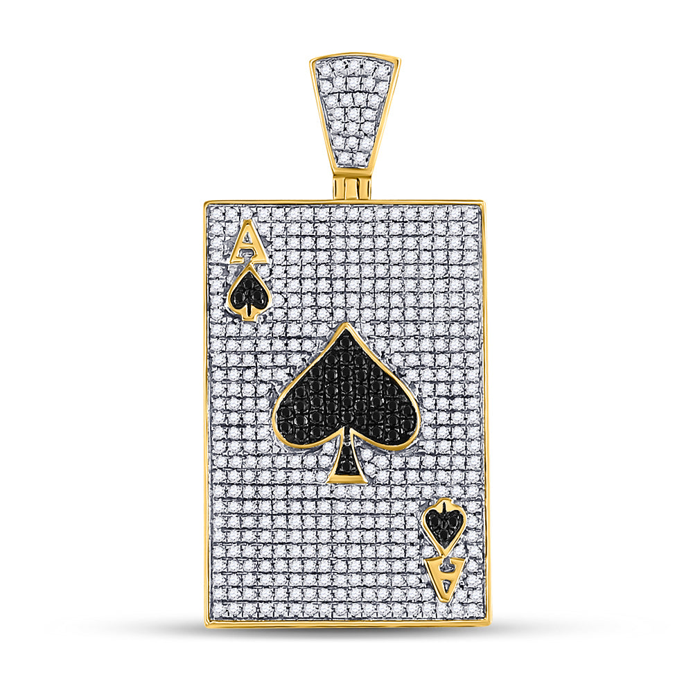10kt Yellow Gold Men's Black Color Enhanced Diamond Ace of Spades Card Charm Pendant 1-3/8 ctw - view 2