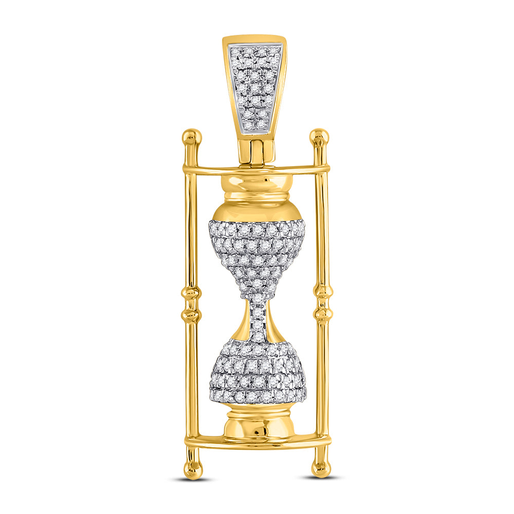 10kt Yellow Gold Men's Diamond Hourglass Charm Pendant 1/3 ctw