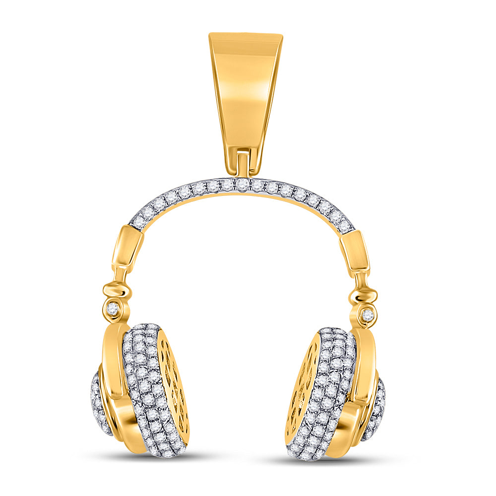 10kt Yellow Gold Men's Diamond Headphones DJ Charm Pendant 1 ctw