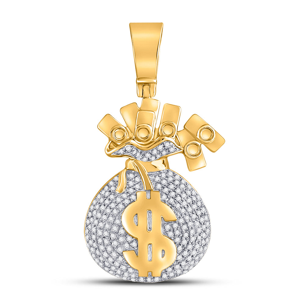 10kt Yellow Gold Men's Diamond Moneybag Charm Pendant 1 ctw