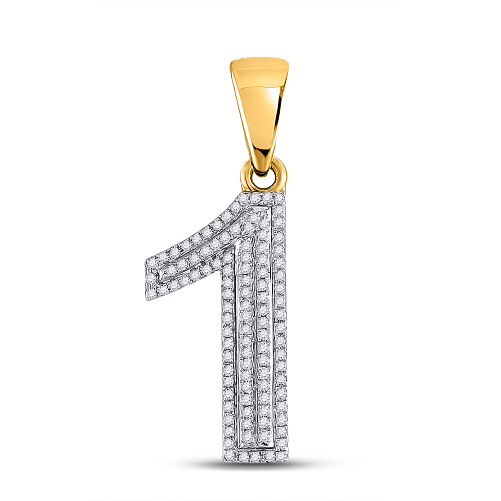 10kt Yellow Gold Men's Diamond Number 1 Charm Pendant 1/3 ctw
