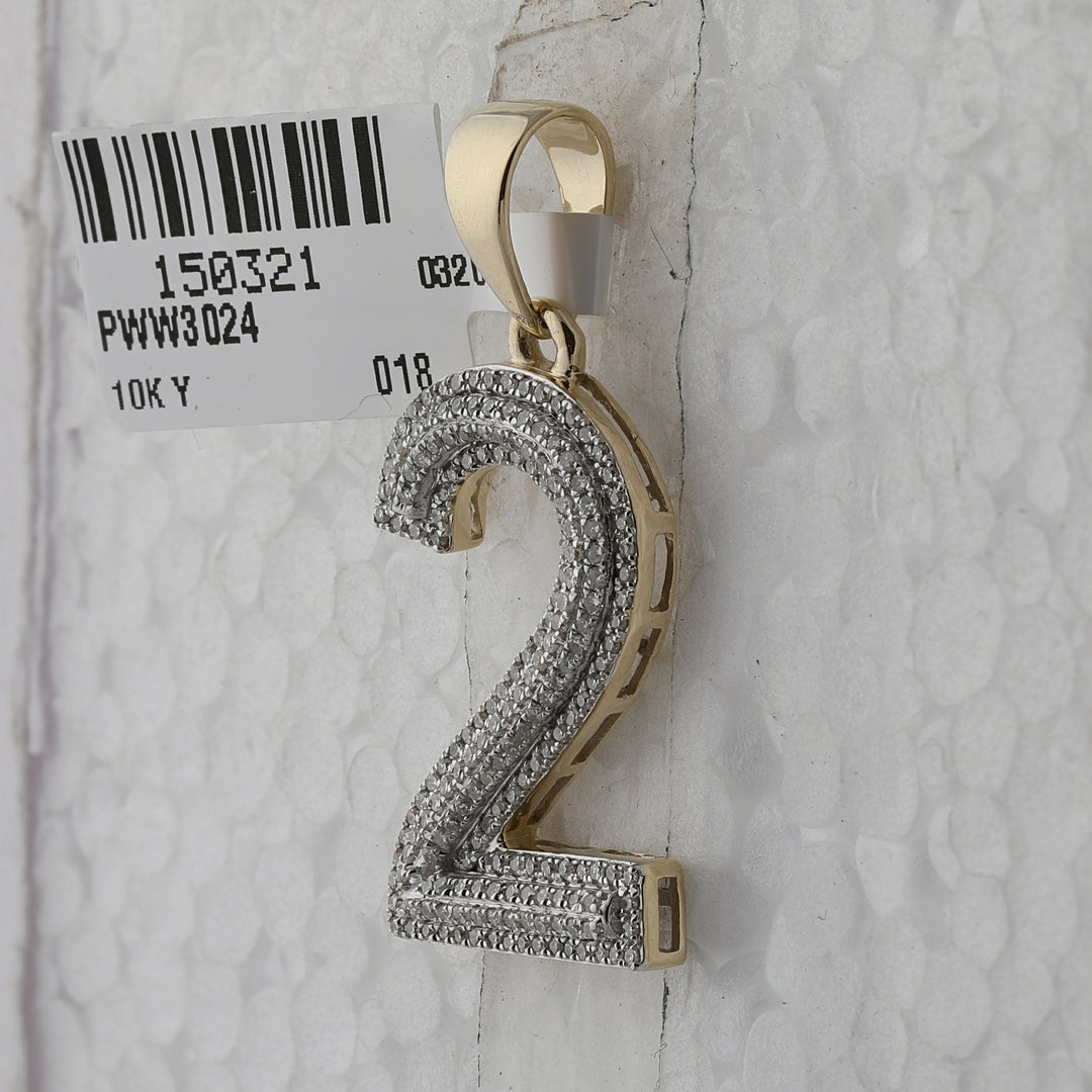 10kt Yellow Gold Men's Diamond Number 2 Charm Pendant 5/8 ctw