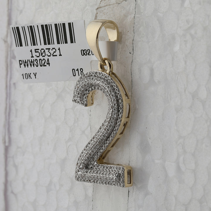 10kt Yellow Gold Men's Diamond Number 2 Charm Pendant 5/8 ctw