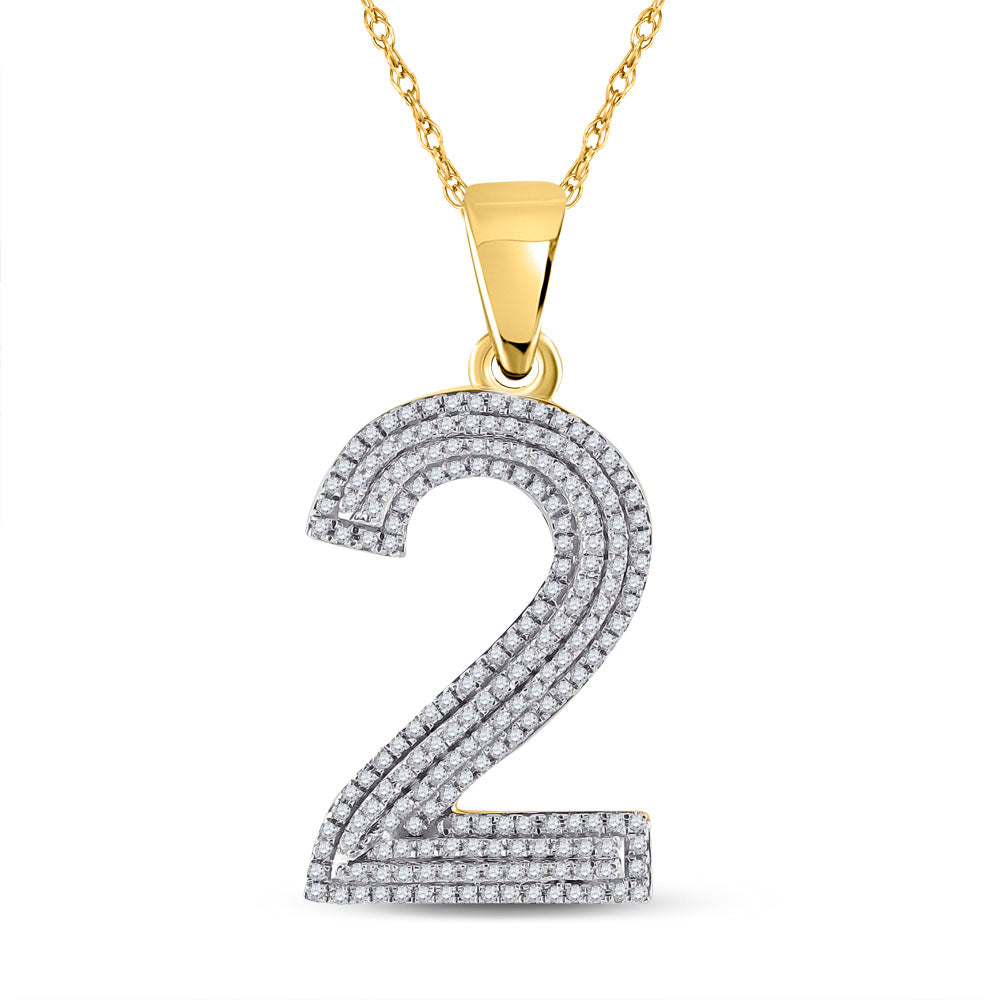 10kt Yellow Gold Men's Diamond Number 2 Charm Pendant 5/8 ctw - view 2