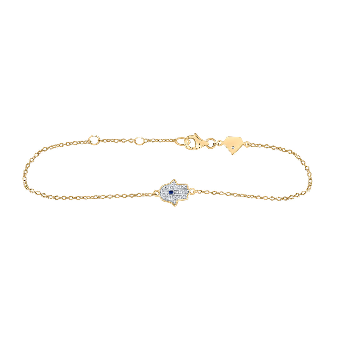 Sterling Silver Women's Lab-Created Blue Sapphire Hamsa Fashion Bracelet 1/8 ctw