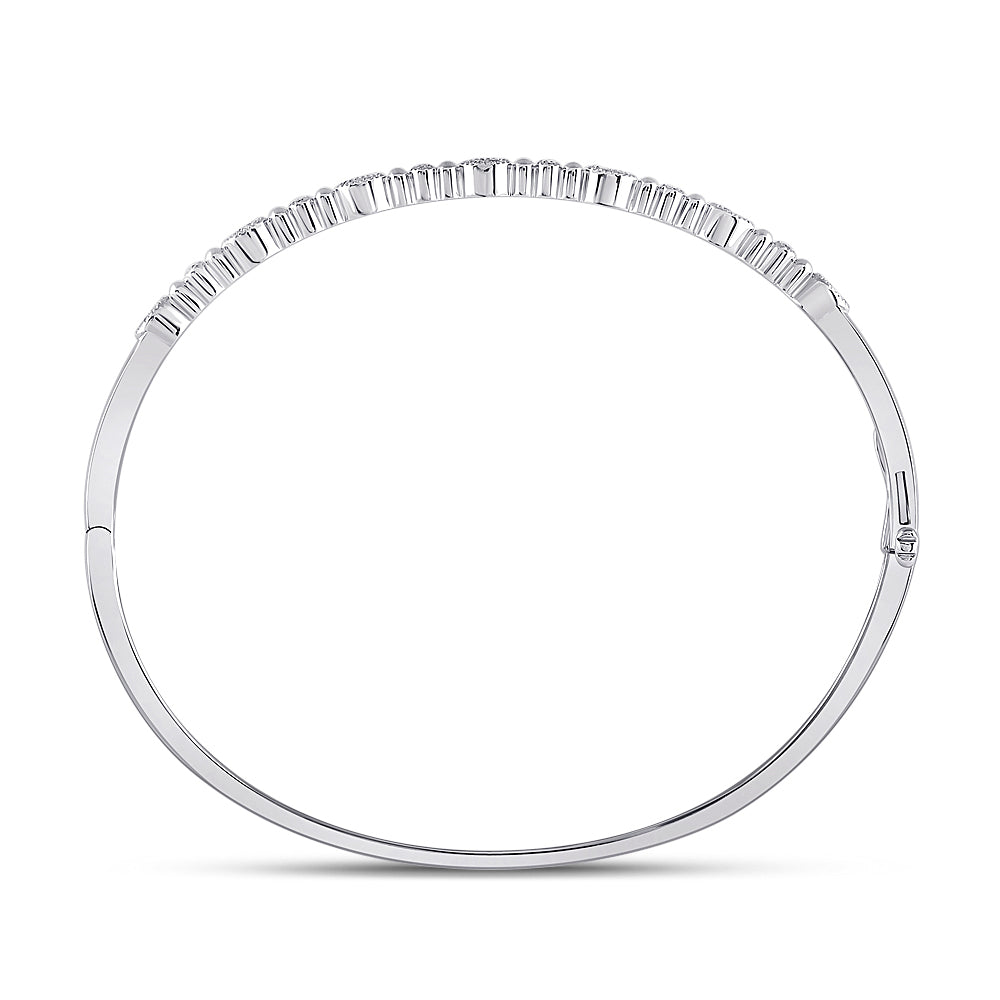 10kt White Gold Women's Diamond Stackable Bangle 1/8 ctw - view 2