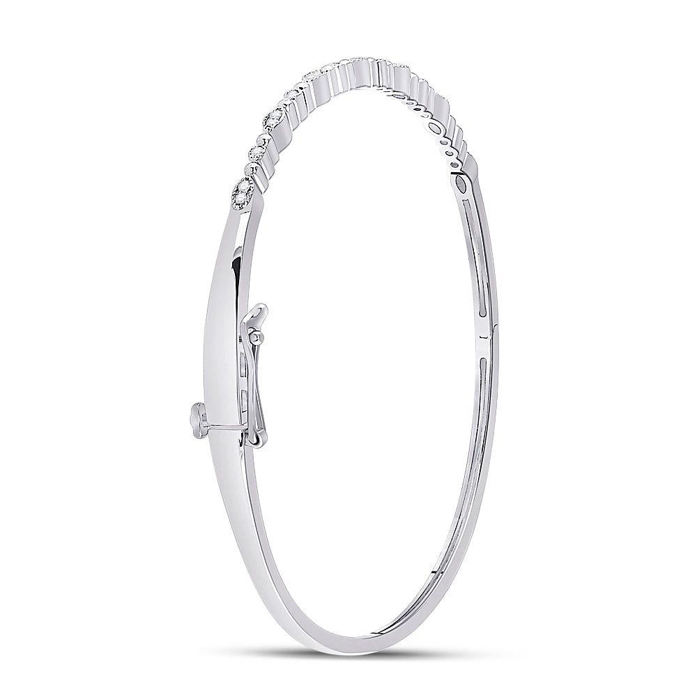 10kt White Gold Women's Diamond Stackable Bangle 1/8 ctw - view 3