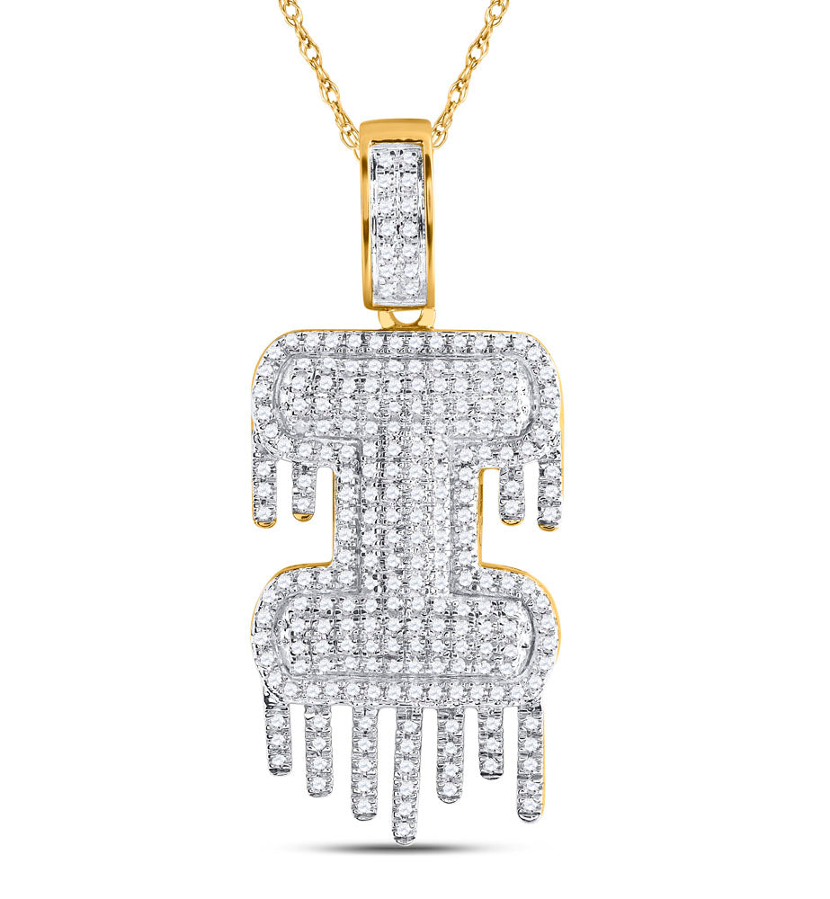 10kt Yellow Gold Men's Diamond "I" Letter Charm Pendant 3/4 ctw - view 2