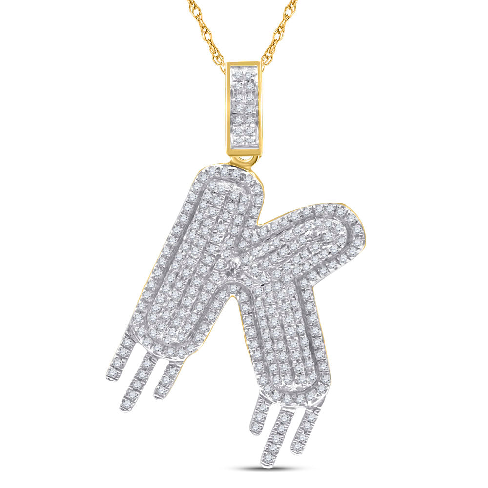 10kt Yellow Gold Men's Diamond "K" Letter Charm Pendant 3/4 ctw - view 2
