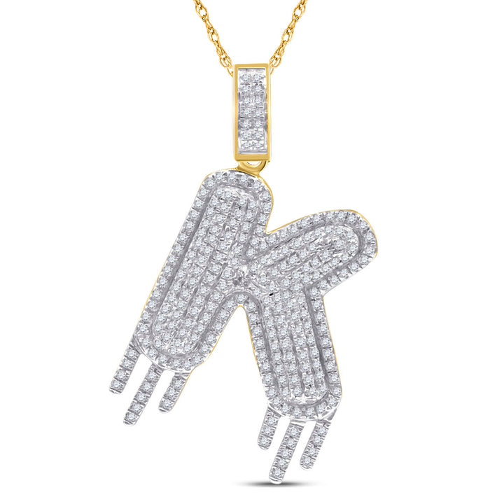 10kt Yellow Gold Men's Diamond "K" Letter Charm Pendant 3/4 ctw - view 2