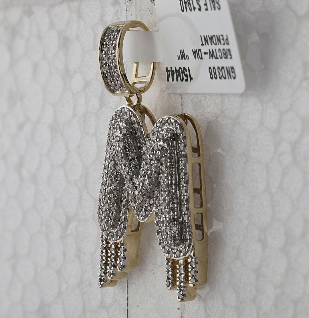 10kt Yellow Gold Men's Diamond "M" Letter Charm Pendant 5/8 ctw