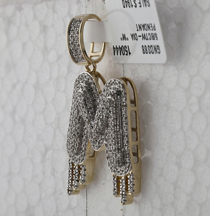 10kt Yellow Gold Men's Diamond "M" Letter Charm Pendant 5/8 ctw