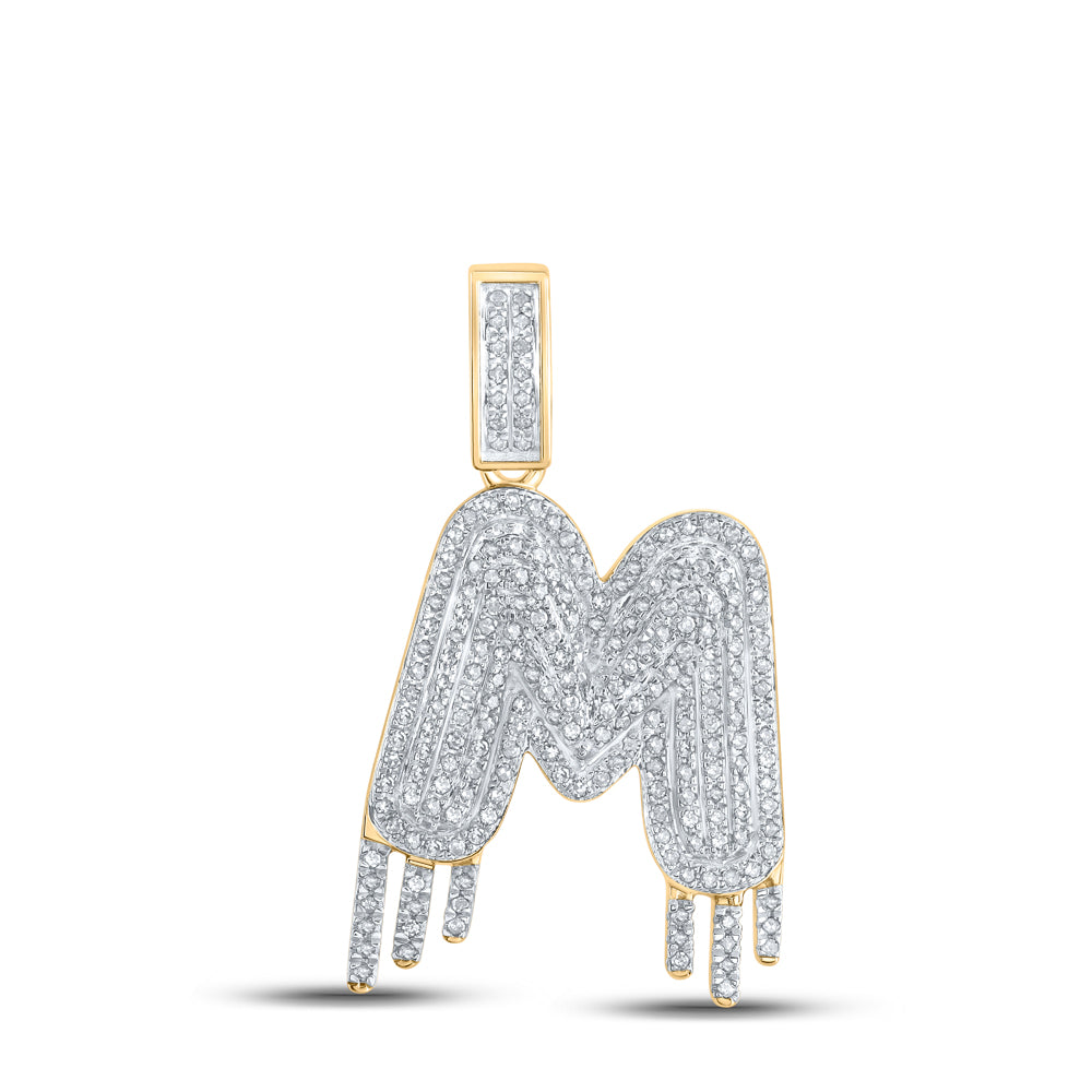 10kt Yellow Gold Men's Diamond "M" Letter Charm Pendant 5/8 ctw - view 2