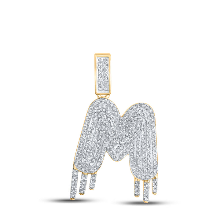 10kt Yellow Gold Men's Diamond "M" Letter Charm Pendant 5/8 ctw - view 2