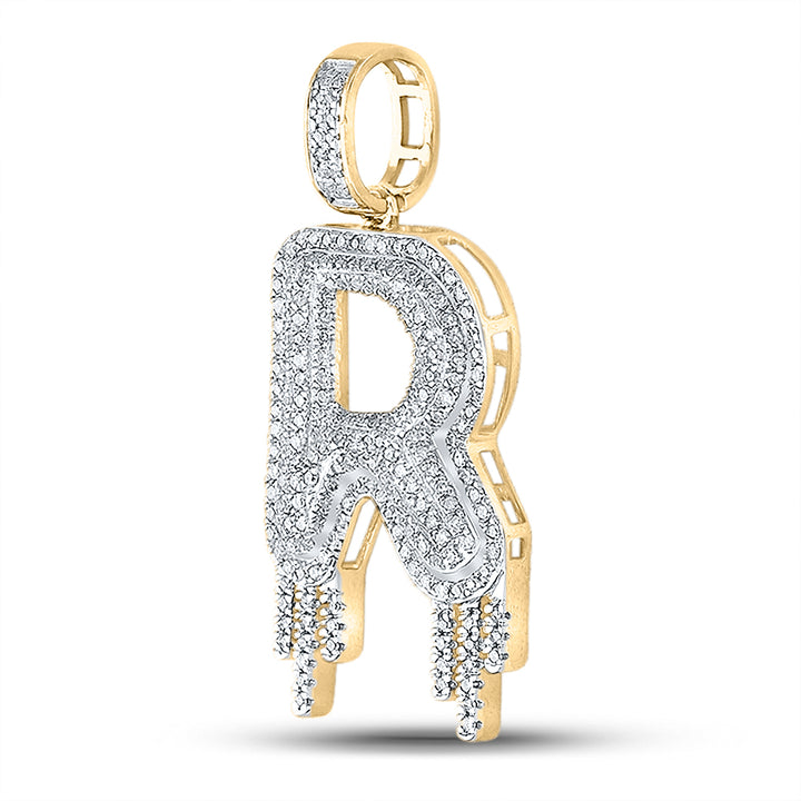 10kt Yellow Gold Men's Diamond "R" Letter Charm Pendant 3/4 ctw
