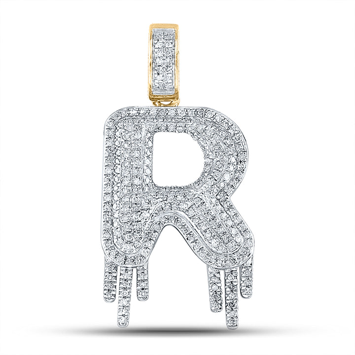 10kt Yellow Gold Men's Diamond "R" Letter Charm Pendant 3/4 ctw - view 2