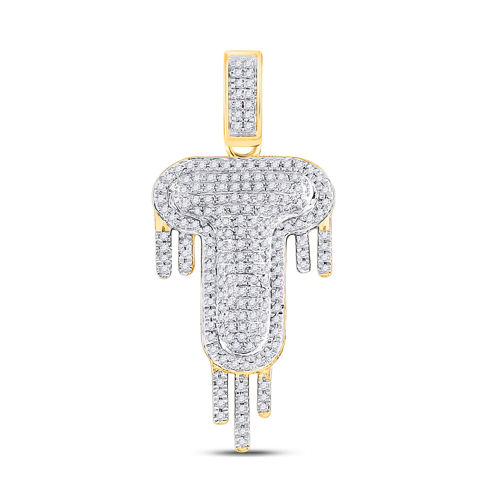 10kt Yellow Gold Men's Diamond "T" Letter Charm Pendant 1/2 ctw - view 2