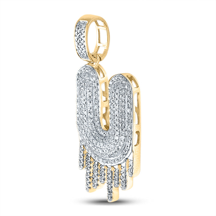 10kt Yellow Gold Men's Diamond "U" Letter Charm Pendant 3/4 ctw
