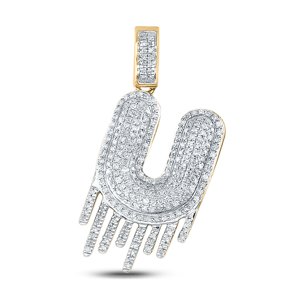 10kt Yellow Gold Men's Diamond "U" Letter Charm Pendant 3/4 ctw - view 2