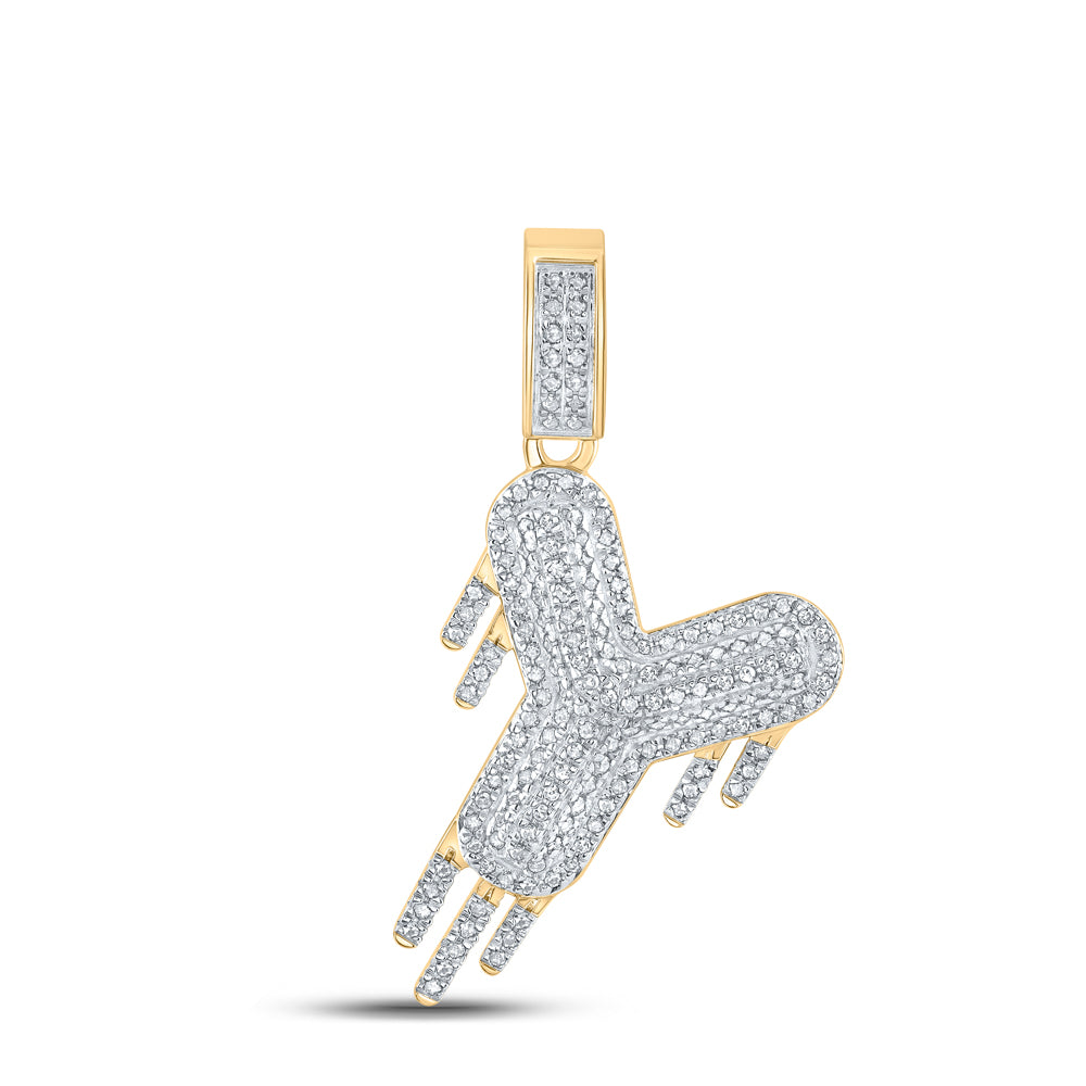 10kt Yellow Gold Men's Diamond "Y" Letter Charm Pendant 1/2 ctw - view 2