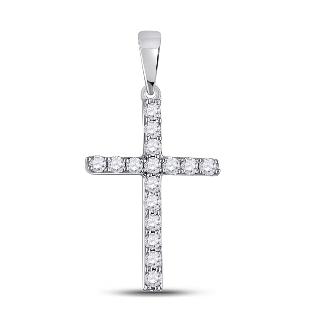 10kt White Gold Women's Diamond Religious Cross Pendant 1/10 ctw - view 2