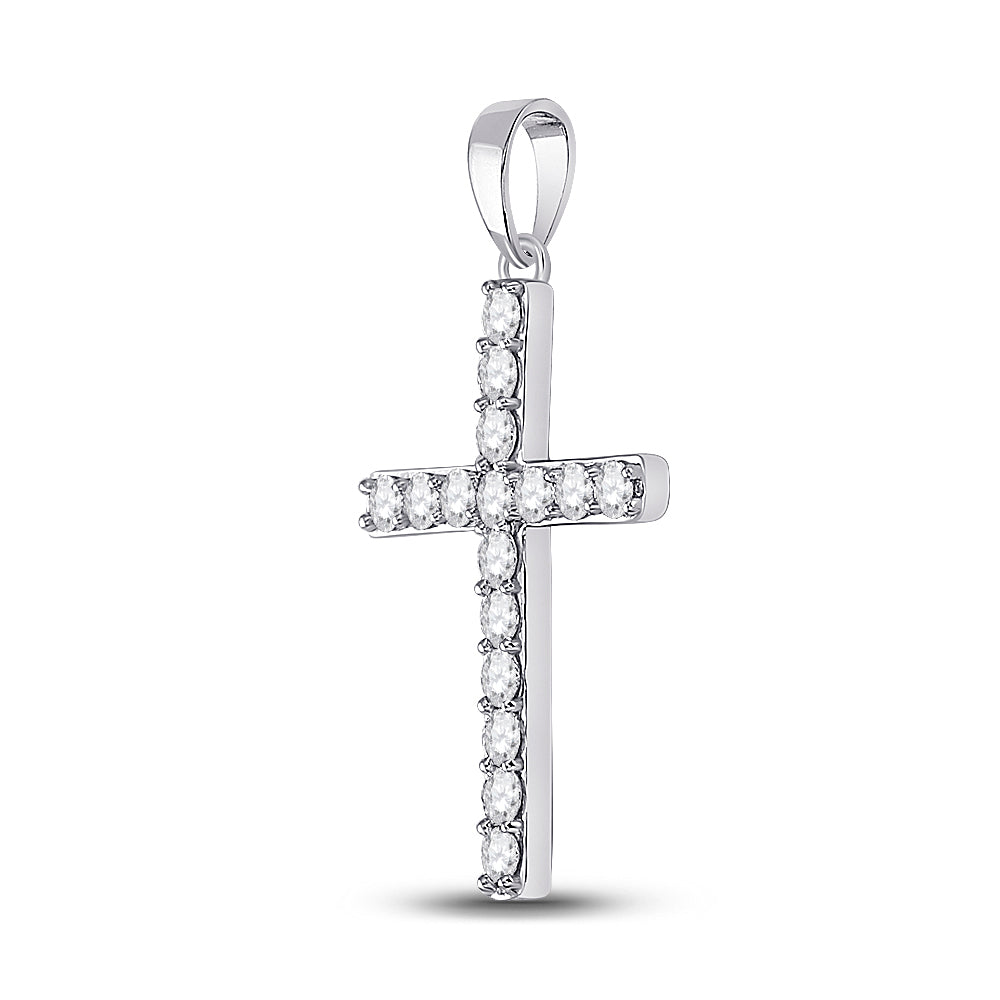 10kt White Gold Women's Diamond Religious Cross Pendant 1/2 ctw