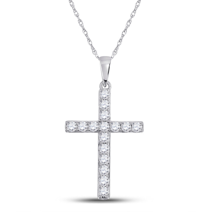 10kt White Gold Women's Diamond Religious Cross Pendant 1/2 ctw - view 2