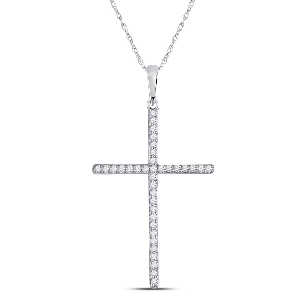 10kt White Gold Women's Diamond Religious Cross Pendant 1/5 ctw - view 2