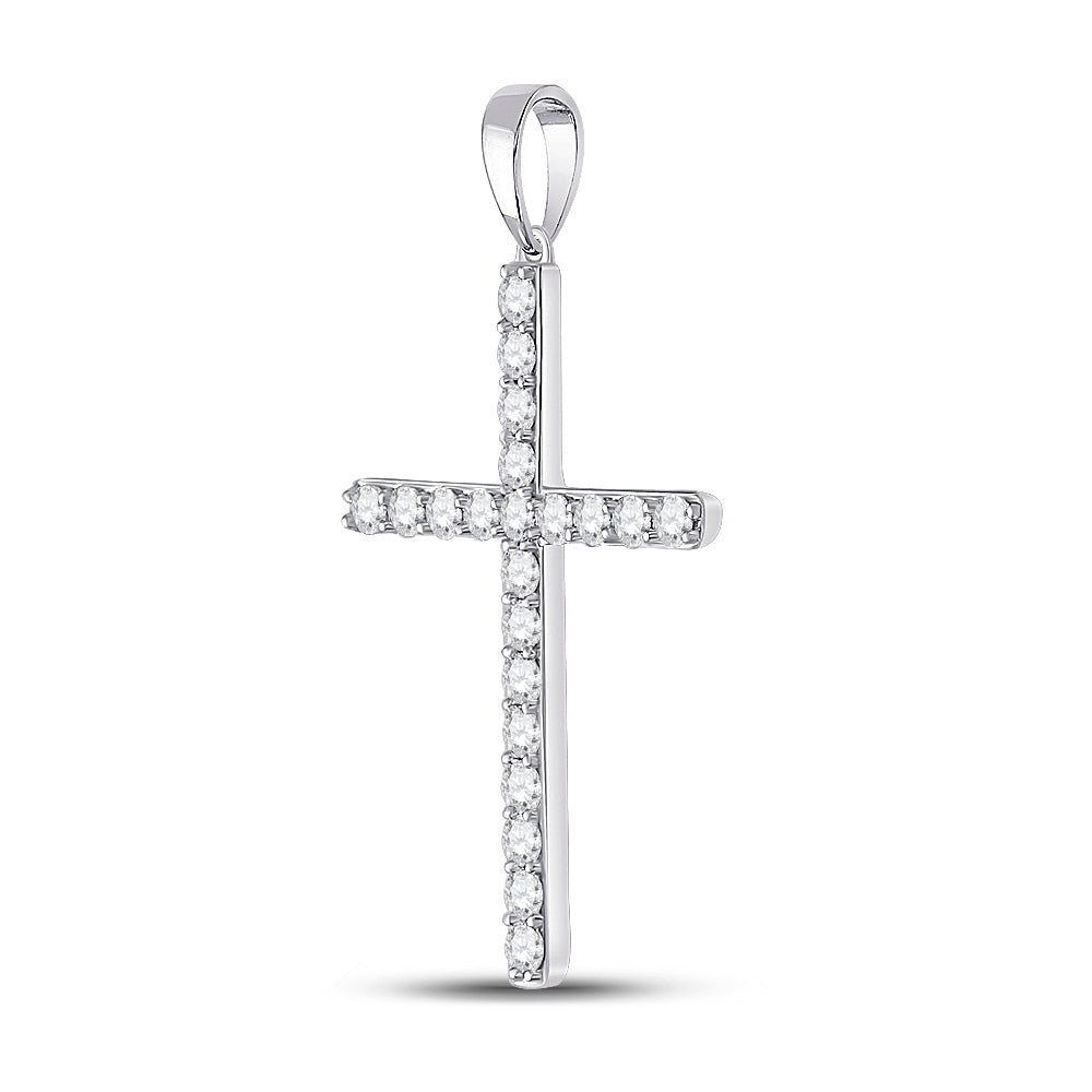 10kt White Gold Women's Diamond Religious Cross Pendant 1/2 ctw